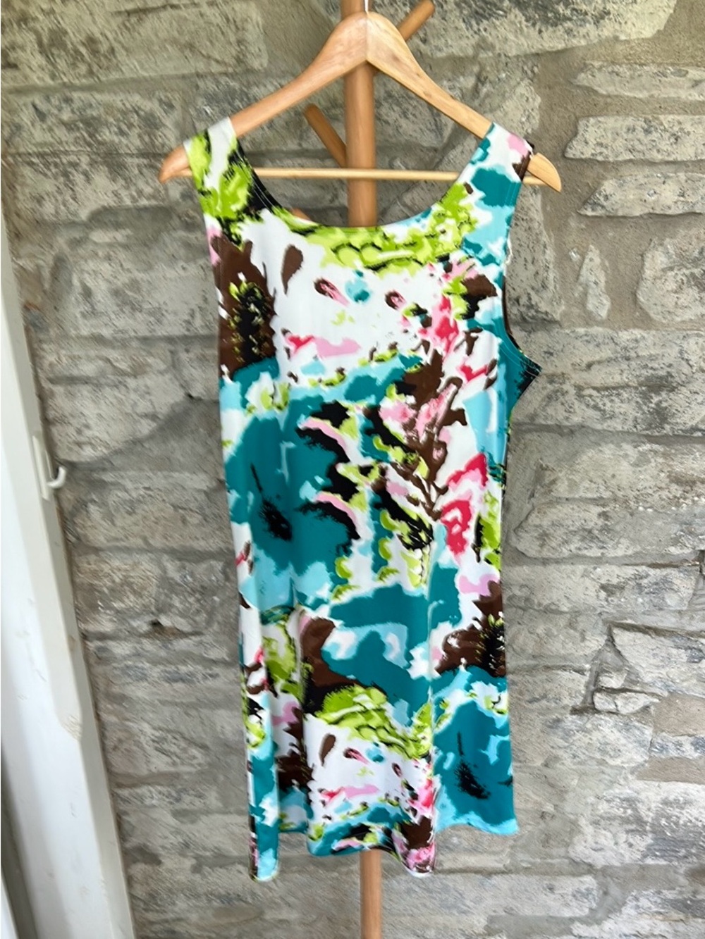Teal Floral Print Tank Dress - Picture 2 of 7